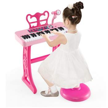 Costway 30-Key Classic Baby Grand Piano Toddler Toy Wood with Bench & Music  Rack Red