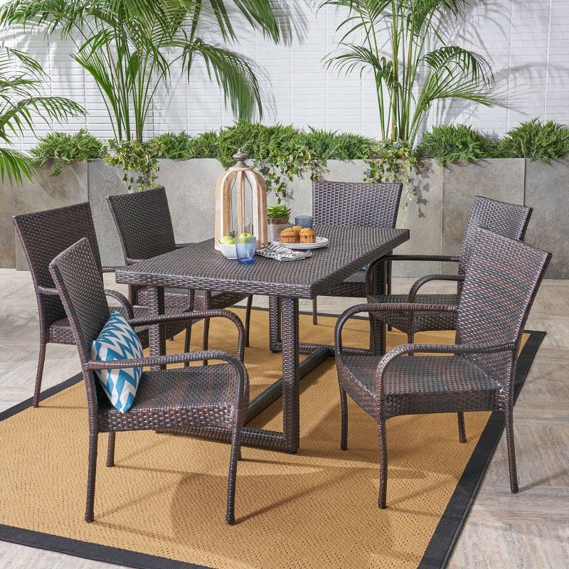 Melville 7pc Wicker Dining Set - Brown - Christopher Knight Home, 1 of 6
