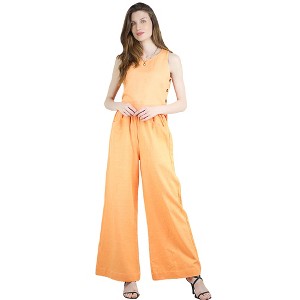 Artyska Women's Two Piece Boat Neck Sleeveless Linen Crop Tank Top Wide Leg Pants Matching Set - 1 of 4