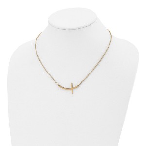 Chisel Stainless Steel Polished Yellow IP-plated Curved Sideways Cross on an 18" Cable Chain Necklace - 1 of 4