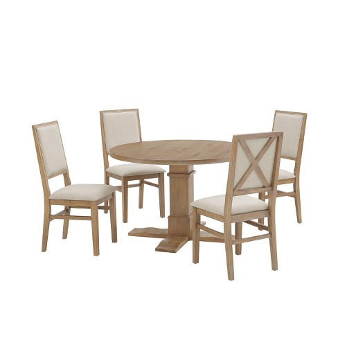 5pc Joanna Round Dining Set With 4, Round Wooden Garden Table And Chairs Set Of 4 Upholstered