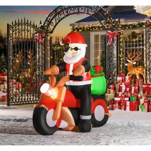 Mlmh & Kngwa 5.5FT Outdoor Inflatable Santa Claus Riding A Motorcycle with Toy Bag,Christmas Yard Decoration - 1 of 4