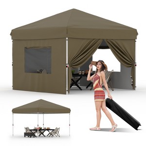 10'x10' Pop Up Canopy Tent with 4Pcs Sidewalls,Portable Instant Canopy with 4 Stakes,4 Ropes,4 Sandbags for Farmers Market, Outdoor,Camping - 1 of 4