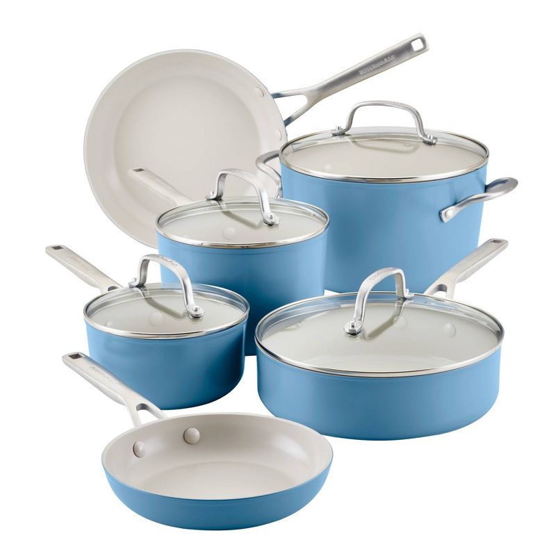 KitchenAid Hard Anodized 10pc Nonstick Ceramic Cookware Pots and Pans Set - Blue Velvet, 1 of 12