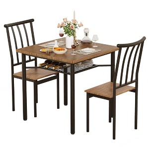 Dining Table and Chairs Set, Kitchen Table Set with Storage Rack, Square Table and Metal Chairs with Backrest, Space Saving, Brown - 1 of 4