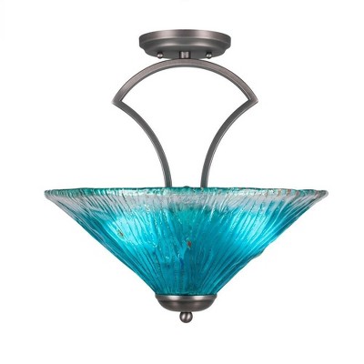 Toltec Lighting Zilo 3 - Light Flush Mount in  Graphite with 16" Teal Crystal Shade