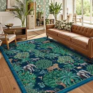 Cozony Jungle Themed Area Rug Runner with Animal Patterns, Low Pile Washable Non-Slip Floor Carpet  Mat for Indoor Use - 1 of 4