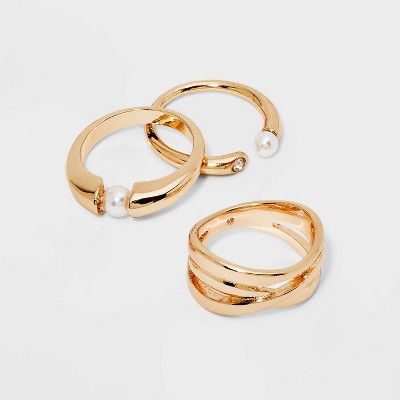 Photo 1 of Pearl Accent Statement Ring Set 3pc - A New Day™ Gold &Textured Hoop earring Trio 
