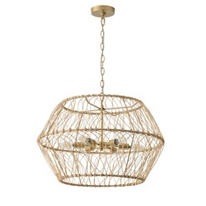 Modern Farmhouse Boho Pendant Light, Gold Metal Cage Chandelier for Bedroom Living Room Kitchen - 1 of 4