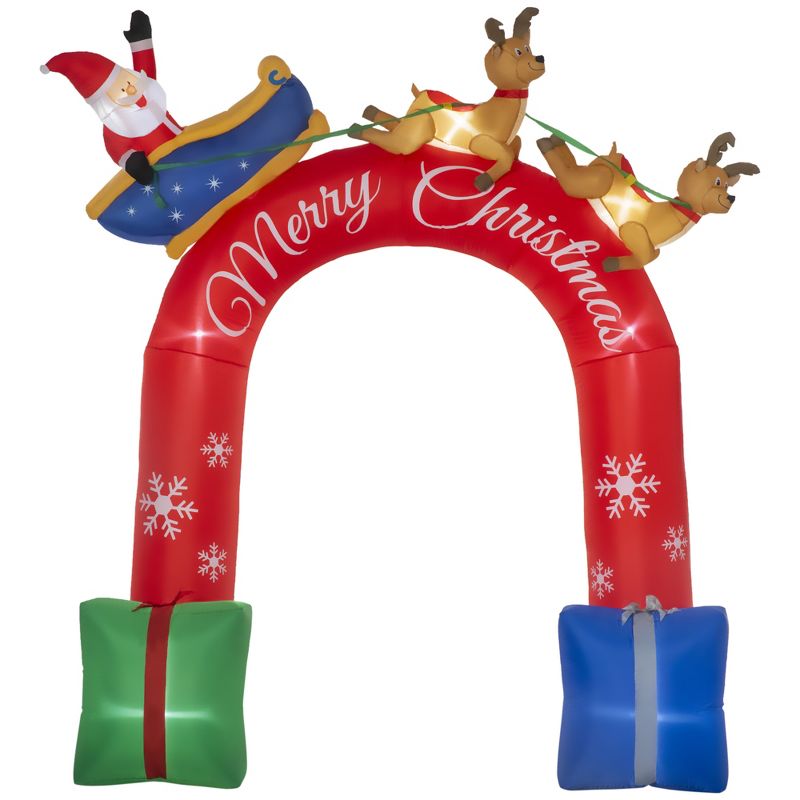 Outsunny 9ft Christmas Inflatables Outdoor Decorations Arch with Santa Claus Riding a Sled, Blow-Up LED Yard Christmas Decor for Garden, Lawn, Party, 1 of 7