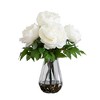 Nearly Natural 16-in Artificial Pink Peony Arrangement in Glass Vase, White - 2 of 4
