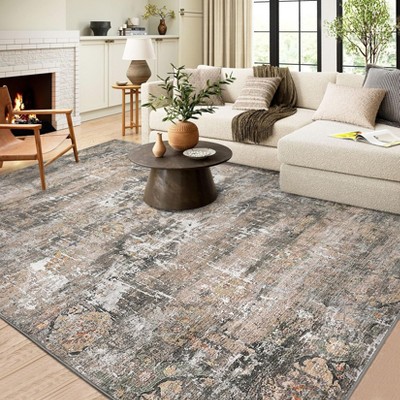 Soft Vintage Low Pile Large Washable Area Rug, Boho Non-Slip Farmhouse Indoor Rugs for Living Room Bedroom