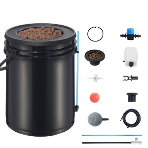 VEVOR DWC Hydroponics Grow System, Hydroponic Growing System with Top Drip Kit, 5-Gallon Deep Water Culture with Air Pump, Black - 1 of 4