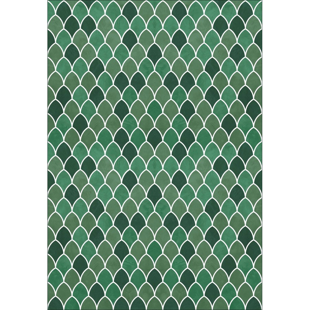 4'5inx6'5in Scalloped Vinyl Floor Mat Green - A&A Story