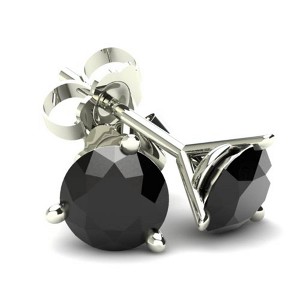 Pompeii3 .85Ct Round Brilliant Cut Heat Treated Black Diamond Stud Earrings in in 14K Gold Martini Setting - 1 of 2