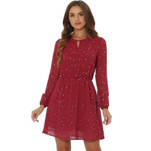INSPIRE CHIC Women's Choker V Neck Vintage Flared Gilding Metallic Shiny Star A-Line Dress - 1 of 4
