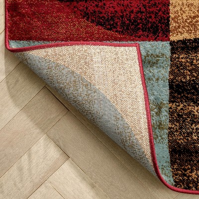 Mid Century Modern Geometric Blue and Red 8' x 10' Area Rug