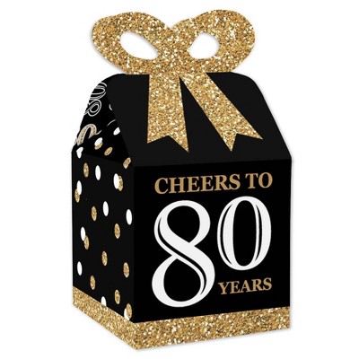 Big Dot of Happiness Adult 80th Birthday - Gold - Square Favor Gift Boxes - Birthday Party Bow Boxes - Set of 12