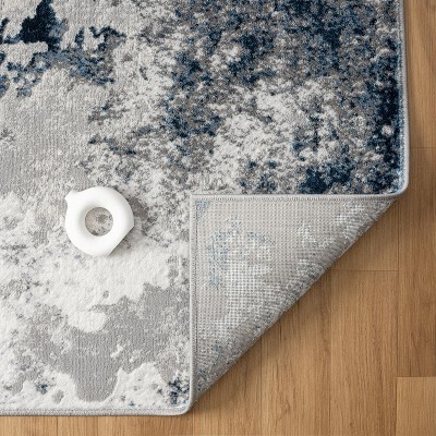 Modern Abstract Blue and Gray Synthetic 5' x 7' Area Rug