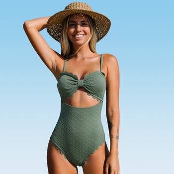 Champagne Cut-Out One-Shoulder Green One-Piece Swimsuit
