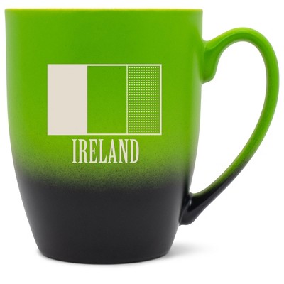 Elanze Designs Ireland Irish Flag 12 Ounce Ceramic Laser-Etched Engraved Drinkware Mug, Green and Black Ombre