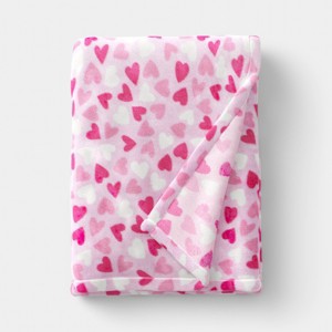 Valentine's Day Mini Hearts Printed Plush Throw Pink/Ivory - Room