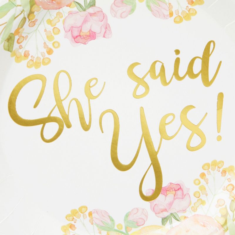 Sparkle and Bash 48-Pack Gold Foil She Said Yes Plates for Engagement Party, Bridal Shower Decorations, Bachelorette Supplies, Floral Design, 9 In, 5 of 8
