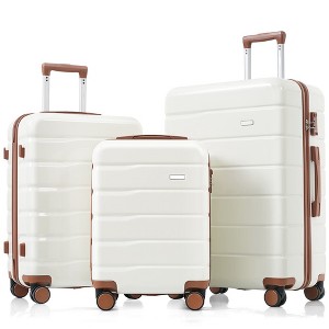Premium ABS Travel Luggage Set , 3-Piece TSA Lock Suitcase Ensemble with 20, 24, and 28 Inch Sizes with 360° Spinner Wheels, White - 1 of 4