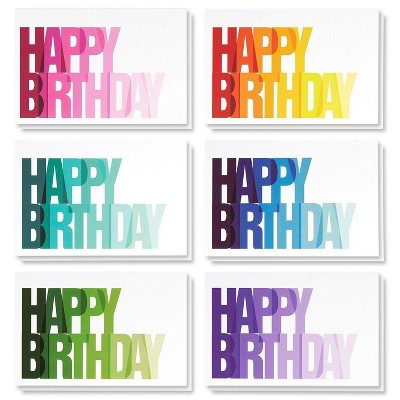 Birthday Card - 48-Pack Birthday Cards Bulk Box Set, Happy Birthday Cards, 6 Colorful Ombre Happy Birthday with Blank on The Inside, Envelopes, 4x6"