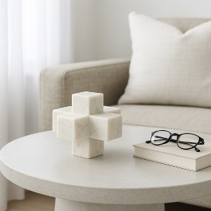 Modern Geometric Marble Decorative Object - Sculptural Stone Accent for Contemporary Decor - 1 of 4