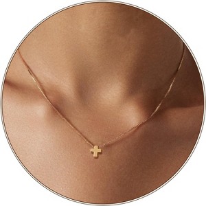 Dainty Gold Cross Necklace for Women, 14K Plated Faith Pendant Choker Hypoallergenic - 1 of 4