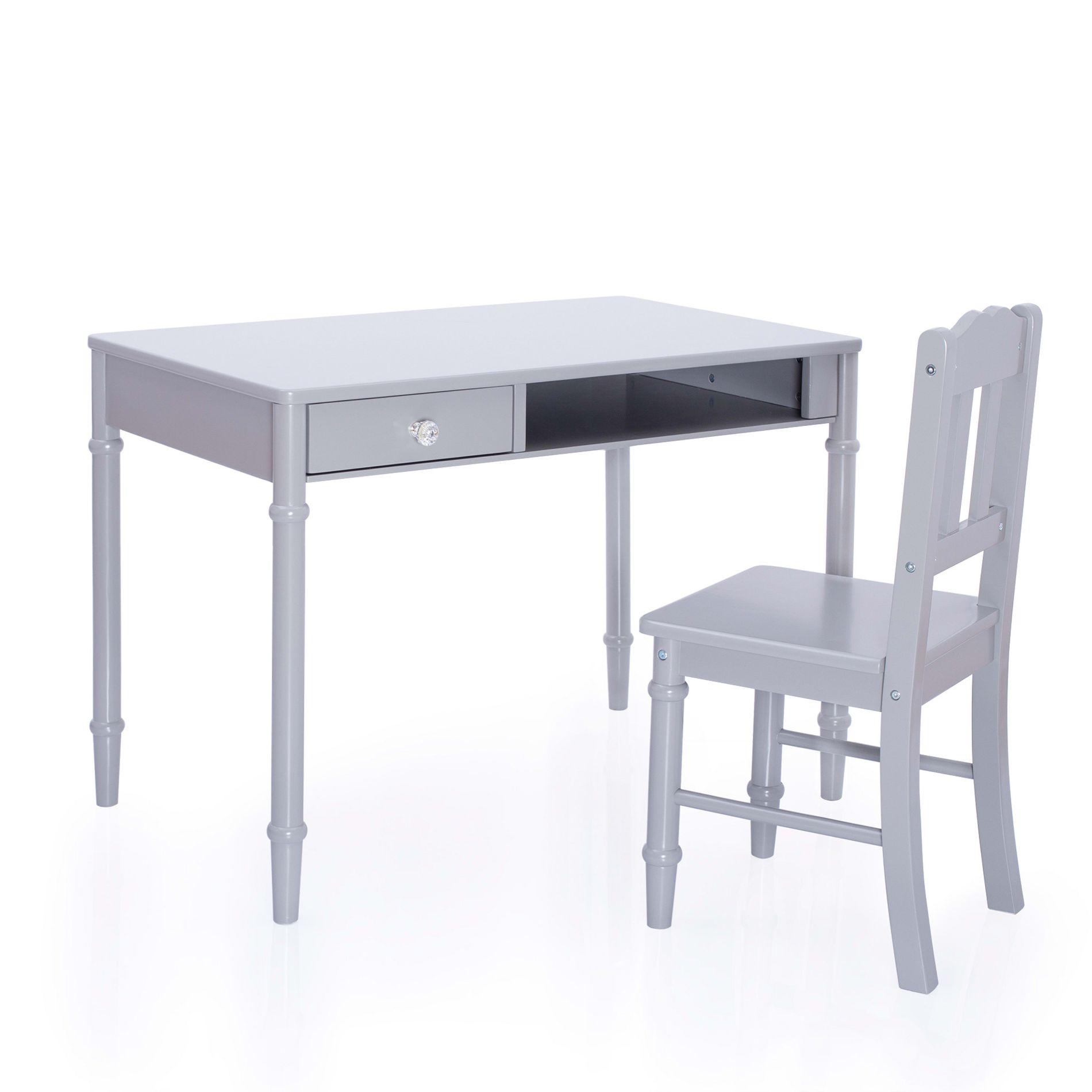 Guidecraft Dahlia Kids Desk and Chair Set - Gray: Wooden Study Table with Storage Drawer and Chair Set for Girls | Kids Bedroom Desk Set