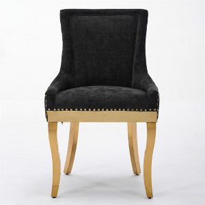 COWLOWN Set of 2 Modern Chenille Dining Chairs, Gold-Accent Upholstered Chairs with Curved Metal Legs - 1 of 4