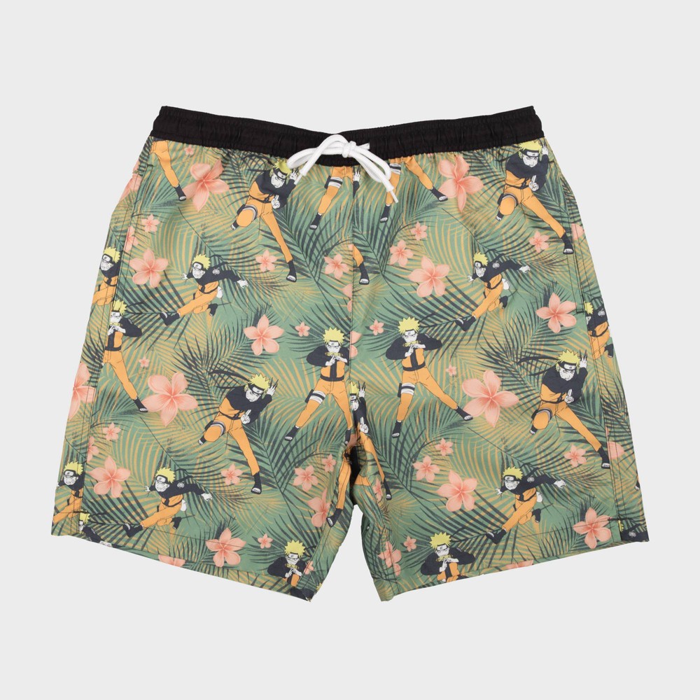 Men's Naruto 8.5" Elastic Waist Swim Shorts - Olive Green XXL