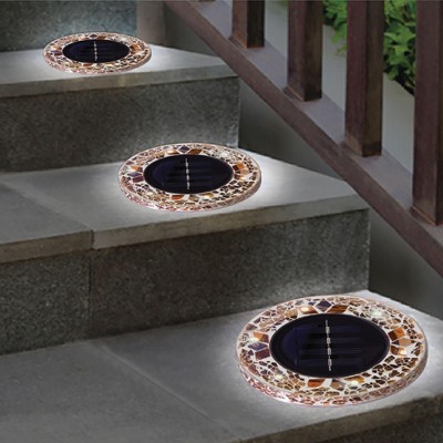 Tan Mosaic Solar Powered LED Pathway Disk Lights, 8-Pack