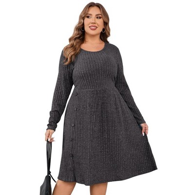 Women's Plus Size V Neck Cable Knit Sweater Dress Long Sleeve Oversized Casual Pullover Midi Dress with Belt