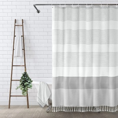 LunaLulinlk Gray Shower Curtain for Bathroom Stripe Tassel Fabric Shower Curtain