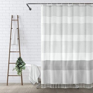 LunaLulinlk Gray Shower Curtain for Bathroom Stripe Tassel Fabric Shower Curtain - 1 of 4