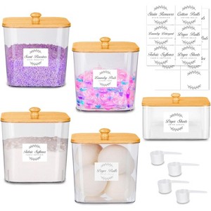 3-Pack Clear Laundry Pods Container & Dryer Sheet Holder Set with Bamboo Lids and Labels for Scent Booster, Powder, Pod Organization - 1 of 4