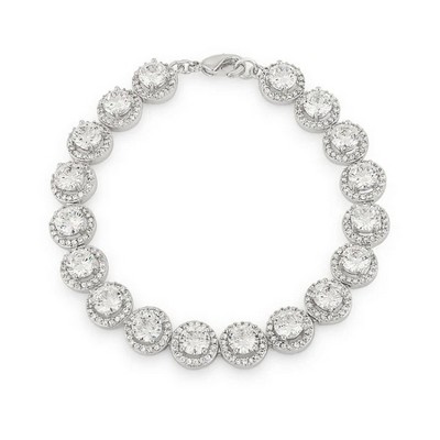 ShineHigh Elegant Halo Edition Classic Bracelet for Women, 7-Inch Tennis Style with 5.9mm Round Halo Cubic Zirconia, Rhodium-Plated Brass