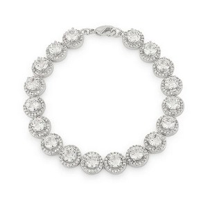 ShineHigh Elegant Halo Edition Classic Bracelet for Women, 7-Inch Tennis Style with 5.9mm Round Halo Cubic Zirconia, Rhodium-Plated Brass - 1 of 1