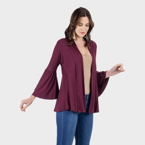 24seven Comfort Apparel Wones Bell Sleeve Open Front Cardigan - 1 of 3