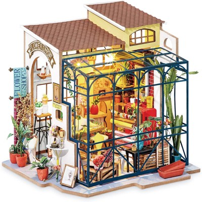 ROBOTIME DIY Miniature Wooden DollHouse Kit with Furniture Model Building Set Birthday Gift for Child Adult, Multicolored, 8.7"*7.5"*8.3"