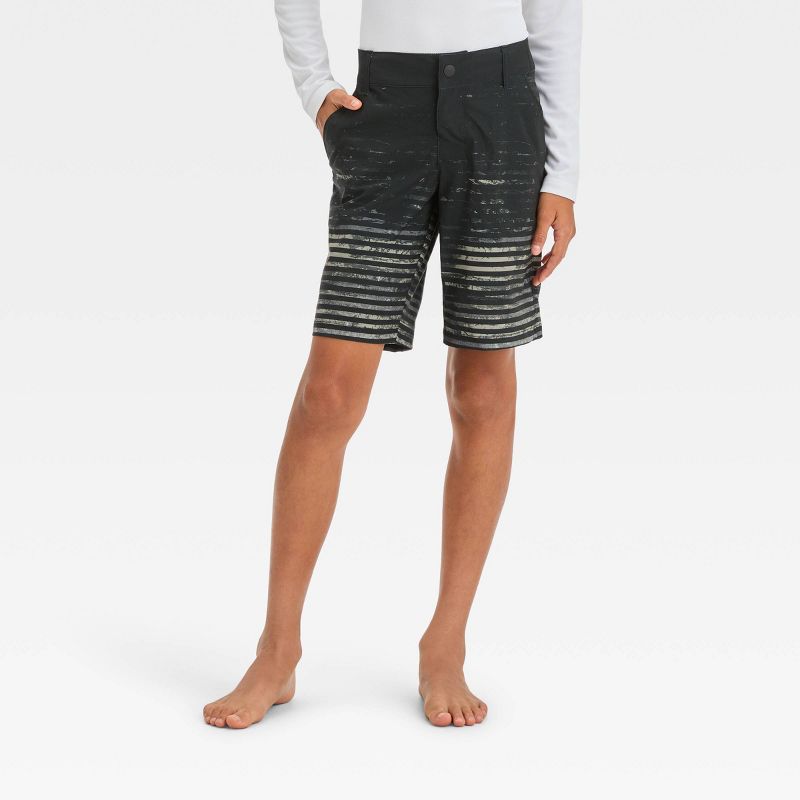 Boys&#39; Hybrid Striped Swim Shorts - art class&#8482; Gray, 1 of 5