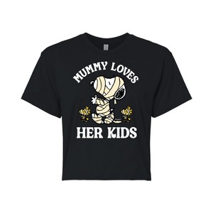 Women's - Peanuts - Mummy Loves Her Kids Cropped Graphic T-Shirt - 1 of 4