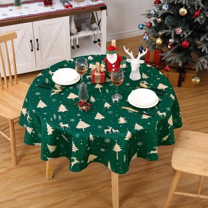 Indoor Waterproof 180GSM Christmas Tablecloth, Winter Holiday Xmas Snowflake Deer Tree Decor for Home, Party, Kitchen, Dining Room - 1 of 4