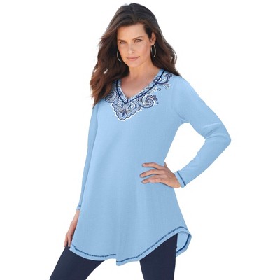 Roaman's Women's Plus Size V Neck Thermal Swing Tunic