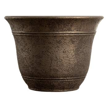 The HC Companies 13 Inch Wide Sierra Round Traditional Plastic Indoor Outdoor Home Planter Pot for Garden Plants and Flowers, Nordic Bronze (4 Pack)
