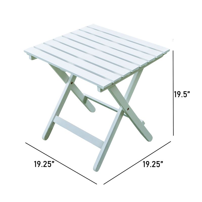 Merry Products Authentic Acacia Hardwood Compact Flat Folding Adirondack Slatted Side Table Outdoor Patio Furniture, White, 2 of 5