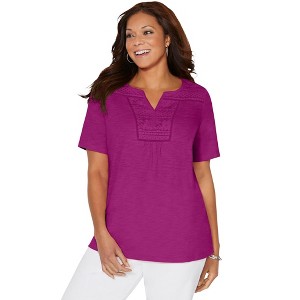 Catherines Women's Plus Size Touch Of Lace Tee - 1 of 4